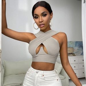 Cross wrap sexy shein top